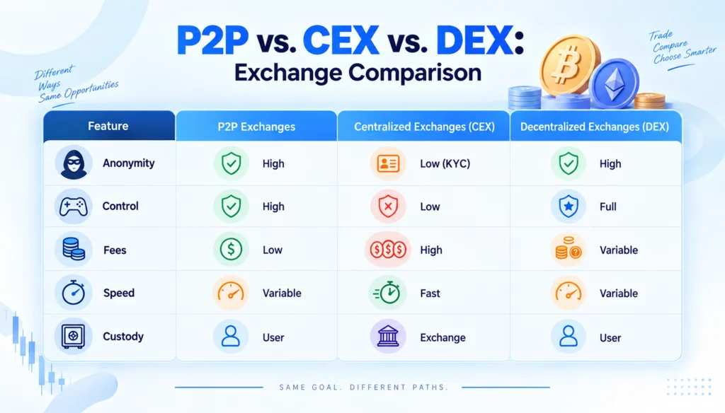 CEX vs. DEX vs. Hybrid vs. P2P: Comparing Your Options